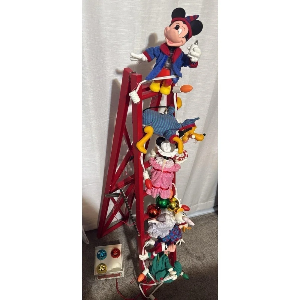 tg Mr Christmas Mickey's Tree Trimmers Animated‎ 4Ft Ladder - See Description !